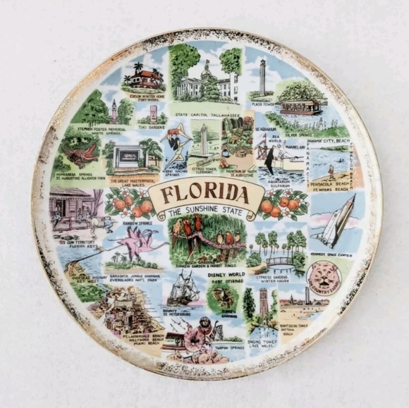 Vintage Florida Springs Space Parks Tourism Nature Souvenir Ceramic China Plate
